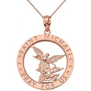 CaliRoseJewelry 14k Gold Saint Michael Pray For Us Round Charm Pendant Necklace
