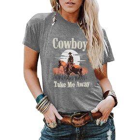 كاوبوي خذني بعيدا تي شيرت للنساء البلد كاوبوي خمر تيز القمم راعية البقر رسالة طباعة هدية تي شيرت in Kuwait