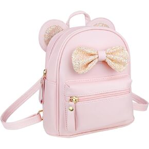 Fashion Cutest Cartoon Toddler Sequin Bow Mouse Ears PU Bag Mini Travelling School Shoulder Backpack for Teen Little Girl Women (pink)