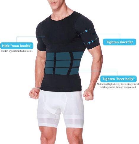 Aptoco Men's Compression T-Shirt Short Sleeve Compression Tank Top for Men Abdomen Slim Body Shaper Undershirt in Saudi Arabia
