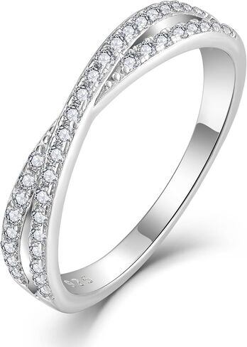 Stackable Ring for Women 925 Sterling Silver X Criss Cross Ring Wedding Eternity Band Birthstone Jewelry Size 5-10 in Saudi Arabia
