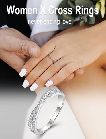 Stackable Ring for Women 925 Sterling Silver X Criss Cross Ring Wedding Eternity Band Birthstone Jewelry Size 5-10 in Saudi Arabia