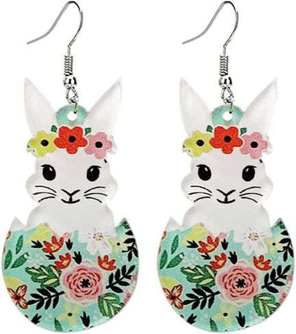 coadipress Easter Acrylic Earrings Cute Egg Rabbit Earrings Rainbow Egg Dangle Earrings for Women Rabbit Easter Jewelry in Saudi Arabia