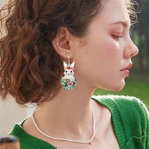 coadipress Easter Acrylic Earrings Cute Egg Rabbit Earrings Rainbow Egg Dangle Earrings for Women Rabbit Easter Jewelry in Saudi Arabia