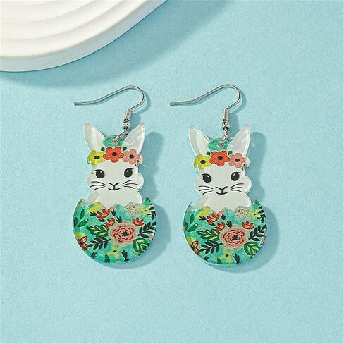 coadipress Easter Acrylic Earrings Cute Egg Rabbit Earrings Rainbow Egg Dangle Earrings for Women Rabbit Easter Jewelry in Saudi Arabia
