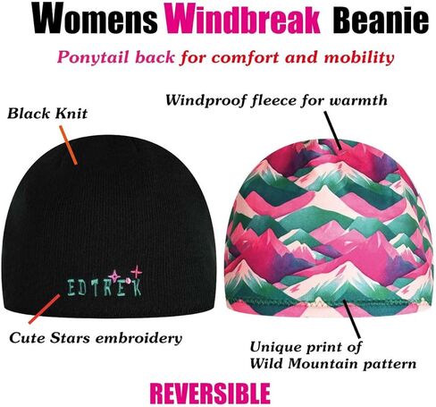 قبعة صغيرة من الصوف ذات وجهين للنساء مع فتحة ذيل حصان | قبعة المشي لمسافات طويلة مقاومة للرياح للطقس البارد in Kuwait