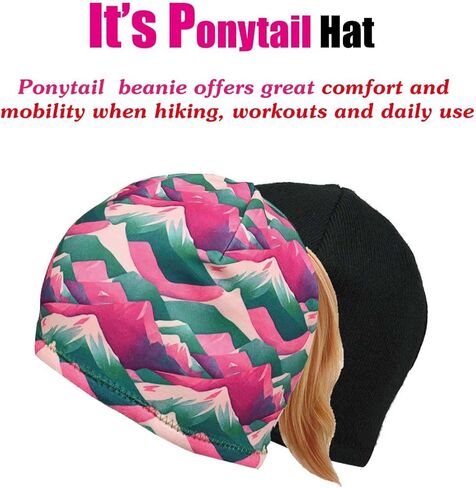 قبعة صغيرة من الصوف ذات وجهين للنساء مع فتحة ذيل حصان | قبعة المشي لمسافات طويلة مقاومة للرياح للطقس البارد in Kuwait