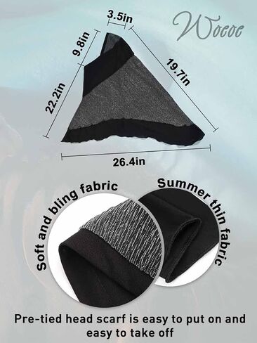 Woeoe Pre-Tied Muslim Hijab Cap Black Soft Hijab Lightweight Muslim Head Wrap for Age Over 12, Black, One Size (Pack of 1)/(1 Count) in Saudi Arabia