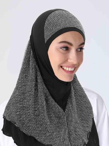 Woeoe Pre-Tied Muslim Hijab Cap Black Soft Hijab Lightweight Muslim Head Wrap for Age Over 12, Black, One Size (Pack of 1)/(1 Count) in Saudi Arabia