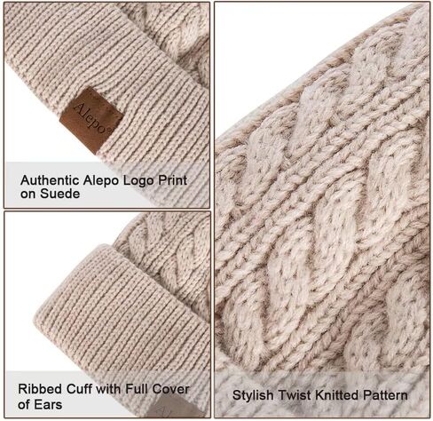 اليبو قبعات صغيرة للنساء، قبعة بوبل للنساء مع بطانة صوف محبوكة، قبعات شتوية دافئة للنساء قبعة ناعمة للتزلج مع كرات بوم بوم, One Size in Kuwait