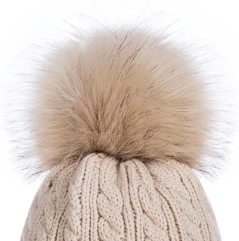 اليبو قبعات صغيرة للنساء، قبعة بوبل للنساء مع بطانة صوف محبوكة، قبعات شتوية دافئة للنساء قبعة ناعمة للتزلج مع كرات بوم بوم, One Size in Kuwait