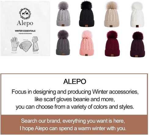 اليبو قبعات صغيرة للنساء، قبعة بوبل للنساء مع بطانة صوف محبوكة، قبعات شتوية دافئة للنساء قبعة ناعمة للتزلج مع كرات بوم بوم, One Size in Kuwait