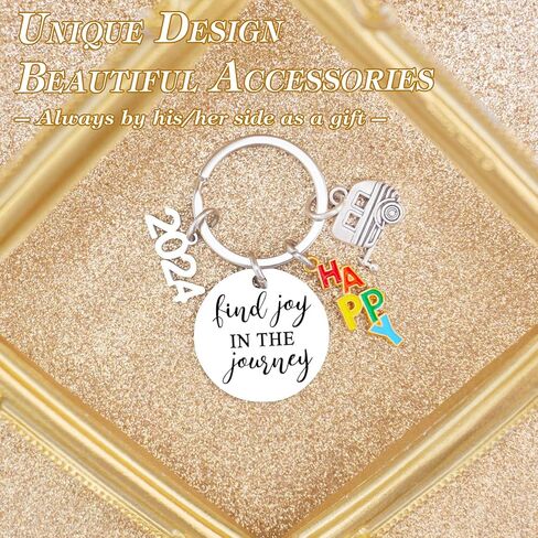 Gifts For Campers Journey Best Friend Gift Happy Keychain For Women Men Presents For Birthday Thanksgiving Keychain For Going Away Find Joy In The Journey Keyrings, Silver, S in Kuwait
