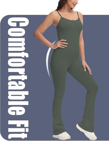 بذلة TTCM Flare للنساء، بدلة قفز ضيقة ذات أشرطة سباغيتي ورقبة واسعة، بدلة لعب Unitard كاجوال بطول كامل in Kuwait