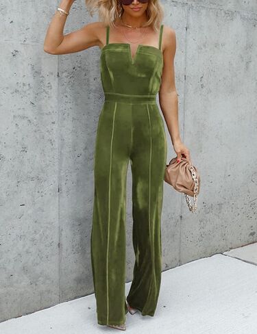 بذلة نسائية مخملية بدون أكمام وحزام سباغيتي قابل للتعديل قطعة واحدة بذلة واسعة الساق in Kuwait