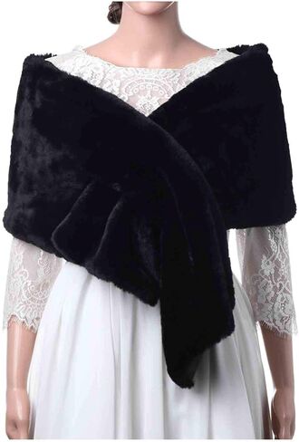 وشاح Yfe للسيدات من الفرو الصناعي طويل من الفرو لحفلات الزفاف من دون أكمام من فرو الزفاف للعرائس ووصيفة العروس in Kuwait