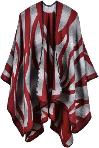 Women's Travel Plaid Shawl Wraps Open Front Poncho Cape Warm Oversized Sweaters Casual Cardigan Shawls for Fall Winter,Series 03-Gradient Red in Saudi Arabia