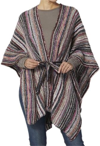 Coco + Carmen Chevela Tie Waist Ruana, Acrylic, Pink, Women Clothing Fashion Accessories in Kuwait