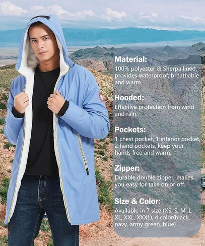 سترة PUREMSX مبطنة بصوف الشيربا للرجال، مقاومة للماء، مقاومة للرياح، معزولة، معطف شتوي خارجي in Kuwait