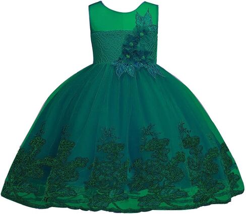 Flower Girls' Dresses for Teens Knee Elegant Wedding Birthday Pageant Prom Party Sleeveless Princess Big Girl Ball Gowns Special Occasion Mesh Dress Knee Formal Size 10-12 7-16 (Dark Green, 160) in Kuwait