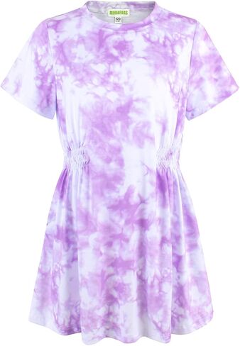 MODAFANS Girls Short Sleeve Smocked Ruched Waist Athletic Dress Tie Dye Playwear Skater Sport T Shirt Dress with Pockets in Kuwait