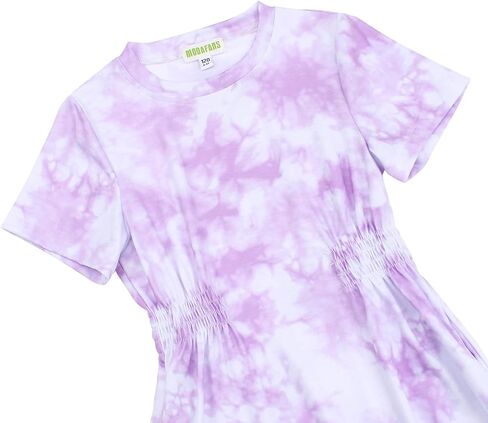 MODAFANS Girls Short Sleeve Smocked Ruched Waist Athletic Dress Tie Dye Playwear Skater Sport T Shirt Dress with Pockets in Kuwait
