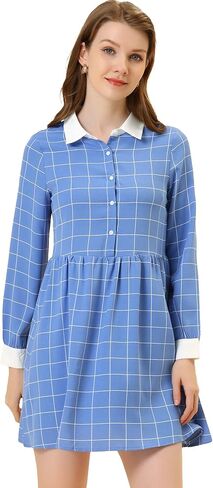 Allegra K Women's Casual Checks Grid Loose Contrast Collar Shift Mini Dress in Saudi Arabia