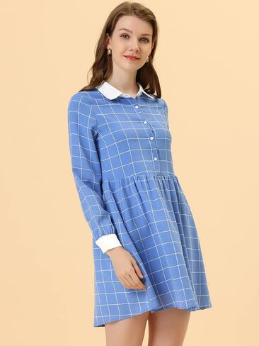 Allegra K Women's Casual Checks Grid Loose Contrast Collar Shift Mini Dress in Saudi Arabia