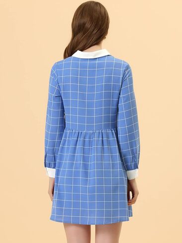 Allegra K Women's Casual Checks Grid Loose Contrast Collar Shift Mini Dress in Saudi Arabia