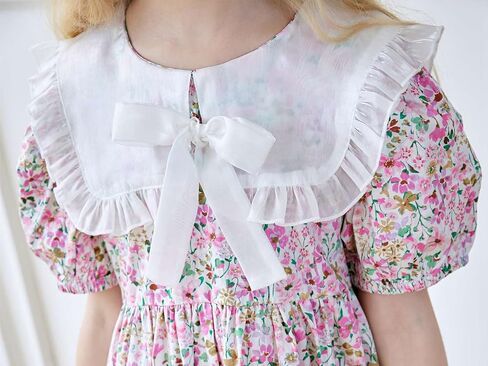 SMILING PINKER Little Girls Floral Dresses Organza Ruffle Peter Pan Collar Puff Sleeves Party Dress with Bowknot in Saudi Arabia