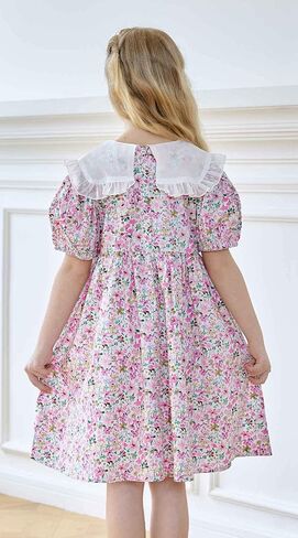 SMILING PINKER Little Girls Floral Dresses Organza Ruffle Peter Pan Collar Puff Sleeves Party Dress with Bowknot in Saudi Arabia