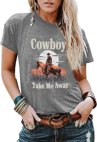 كاوبوي خذني بعيدا تي شيرت للنساء البلد كاوبوي خمر تيز القمم راعية البقر رسالة طباعة هدية تي شيرت in Kuwait