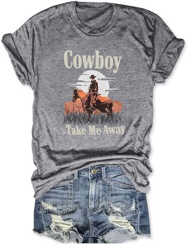 كاوبوي خذني بعيدا تي شيرت للنساء البلد كاوبوي خمر تيز القمم راعية البقر رسالة طباعة هدية تي شيرت in Kuwait