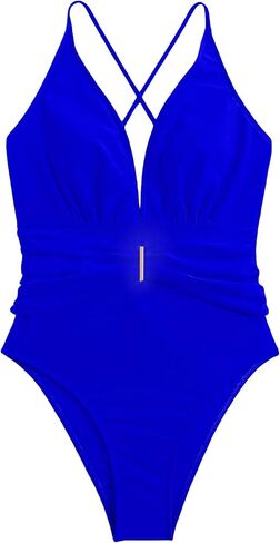 OYOANGLE Women's Deep V Neck One Piece Swimsuit Ruched Lace Up Tummy Control Tie Back Bathing Suits in Saudi Arabia