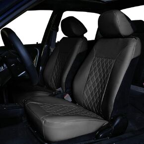 FH Group Front Set Faux Leather Car Seat Covers for Low Back Seat with Removable Headrest, Universal Fit, Airbag Compatible Seat Cover for SUV, Beige/Black