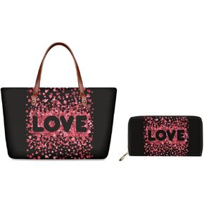 Women Satchel Handbags Shoulder Purses Totes Work Bags with Leather Wallet 2-Piece Set