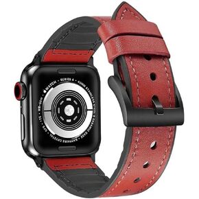 Compatible With Apple Watch Band 38mm, 40mm, 41mm, 42mm 44mm, 45mm, 49mm, Sweatproof Genuine Leather and Rubber Hybrid Strap For iWatch Series Ultra, 9, 8, 7, 6, 5, 4, 3, 2, Sport Edition