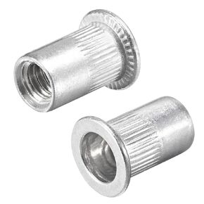 uxcell 1/4-20 Rivet Nuts Aluminium Alloy Knurled Flat Head Threaded Insert Nut Silver 25pcs