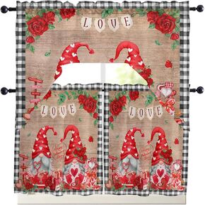 Geometric Red Black Swag Kitchen Curtain Sets with Valance,3 Pieces Rod Pocket Curtain Drapes for Bedroom Living Room Bathroom Cafe Windows,Abstract Modern Grey Stripes 56''x36'' & 24''x27.5''x2Panels