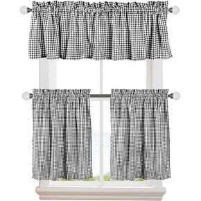 3 Pieces Window Curtain Tiers and Valance Set Cotton, Half Short Window Curtains 2 Tiers & 1 Valance Farmhouse Vintage Curtains for Kitchen Bathroom Living Room- Blue