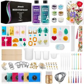 Piccassio Epoxy Resin Kit for Beginners 208 pcs - Resin Jewelry Making Kit, Keychains, Bookmarks,Epoxy Resin Starter Kit - Resin Kit and Molds Complete Set - includes Molds, Dried Flowers...