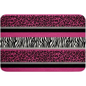 Zebra Stripes Non Slip Bathroom Rug Mat Leopard Print Bath Mat for Kids Boys Girls Pink Black White Zebra Leopard Fur Area Rug Carpet Wild Animal Skin Texture Pattern Soft Shaggy Doormats 16"x24"
