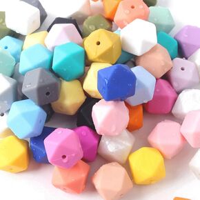 40PCS 14mm Silicone Polygonal Beads Mix Color Silicone Beads Bulk Colorful Silicone Spacer Beads for DIY Craft Garland Keychain Lanyard Necklace Bracelet Jewelry Making Accessories Handmade Crafts