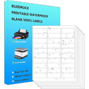 30-UP Shipping Labels 1" x 2-5/8" Address Labels 20 Sheets 600 Labels Waterproof Matte White Stickers Vinyl Sticker Paper Dries Quickly for Inkjet Printer