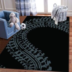 Kids Play Area Rugs Grunge Black tire Track 3D Carpet Extra Large Rug Kids' Bedroom Playroom Nursery Décor for Boys Girls, Learning & Playing 5x8 ft, 5 feet X 8 feet