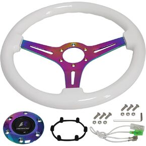 14" 350mm Wood Steering Wheel 6 Bolts 1.75" Dish Chrome Spoke W/Horn Universal (white) in Saudi Arabia