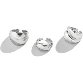 Gold Rings Chunky Gold Rings for Women Chunky Silver Rings Gold Silver Adjustable Thick Ring Open Dome Ring Geometric Curved Minimalist Fashion Statement Ring