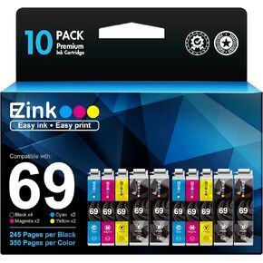 E-Z Ink Remanufactured Ink Cartridge Replacement for Epson 69 T069 to use with Stylus CX5000 CX6000 CX7000F CX8400 CX9400 NX215 NX305 NX400 NX415 NX510 NX515 Workforce 1100 30 310 615 (10 Pack)
