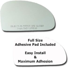 Mirror Glass + Full Size Adhesive Pad for 2004-2009 Kia Spectra Passenger Side Replacement (2004 2005 2006 2007 2008 2009 04 05 06 07 08 09)