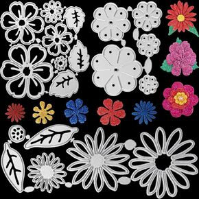 3 Sets Flower Metal Cutting Dies Christmas Flowers Leaves Embossing Stencils 19 Styles 3D Flower Die Cuts for DIY Crafts Scrapbook Album Paper Card, 19 Pieces in Total